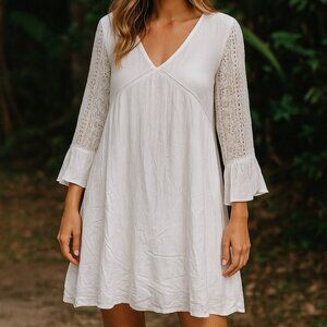 Morrisday Bomi White Dress Medium Lace Embroidered Sleeves NWT Feminine Fit